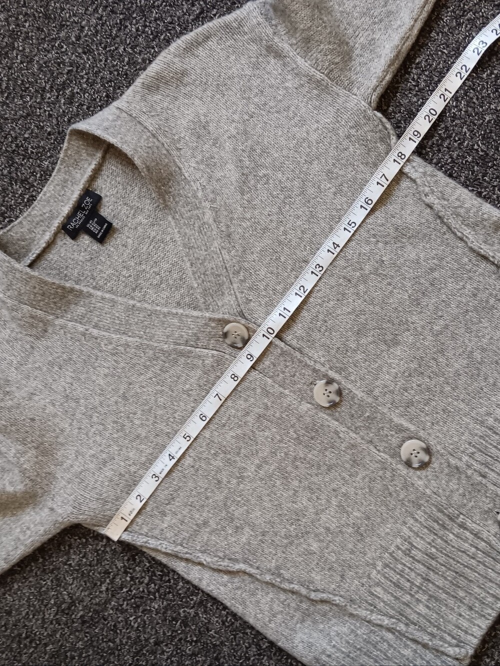 Rachel Zoe Preppy Gray Button Up 3% Wool V-Neck Cardigan Womens Extra Small XS - Picture 7 of 10